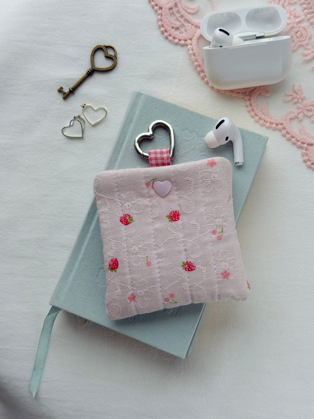Strawberry Quilted AirPods Pouch