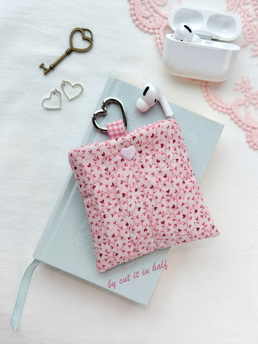 Heart Floral Quilted AirPods Pouch