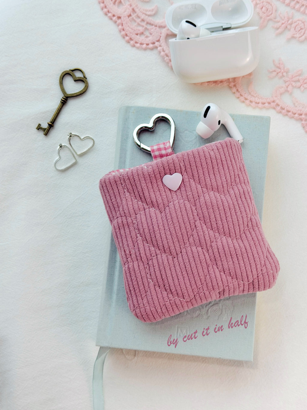 Dusty Pink Quilted Hearts AirPods Pouch