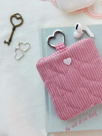 Dusty Pink Quilted Hearts AirPods Pouch