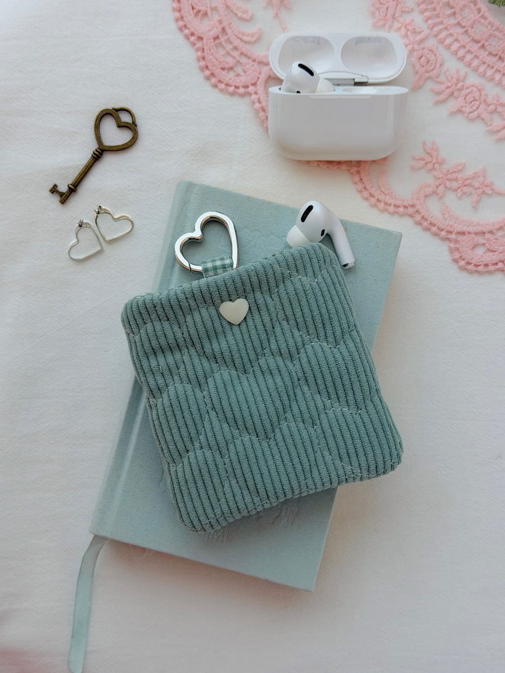 Sage Green Quilted Hearts AirPods Pouch