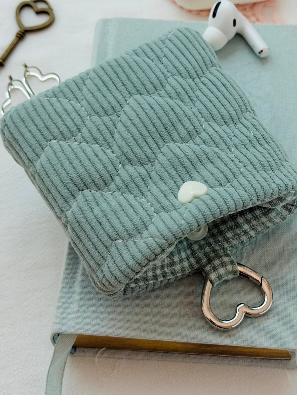 Sage Green Quilted Hearts AirPods Pouch