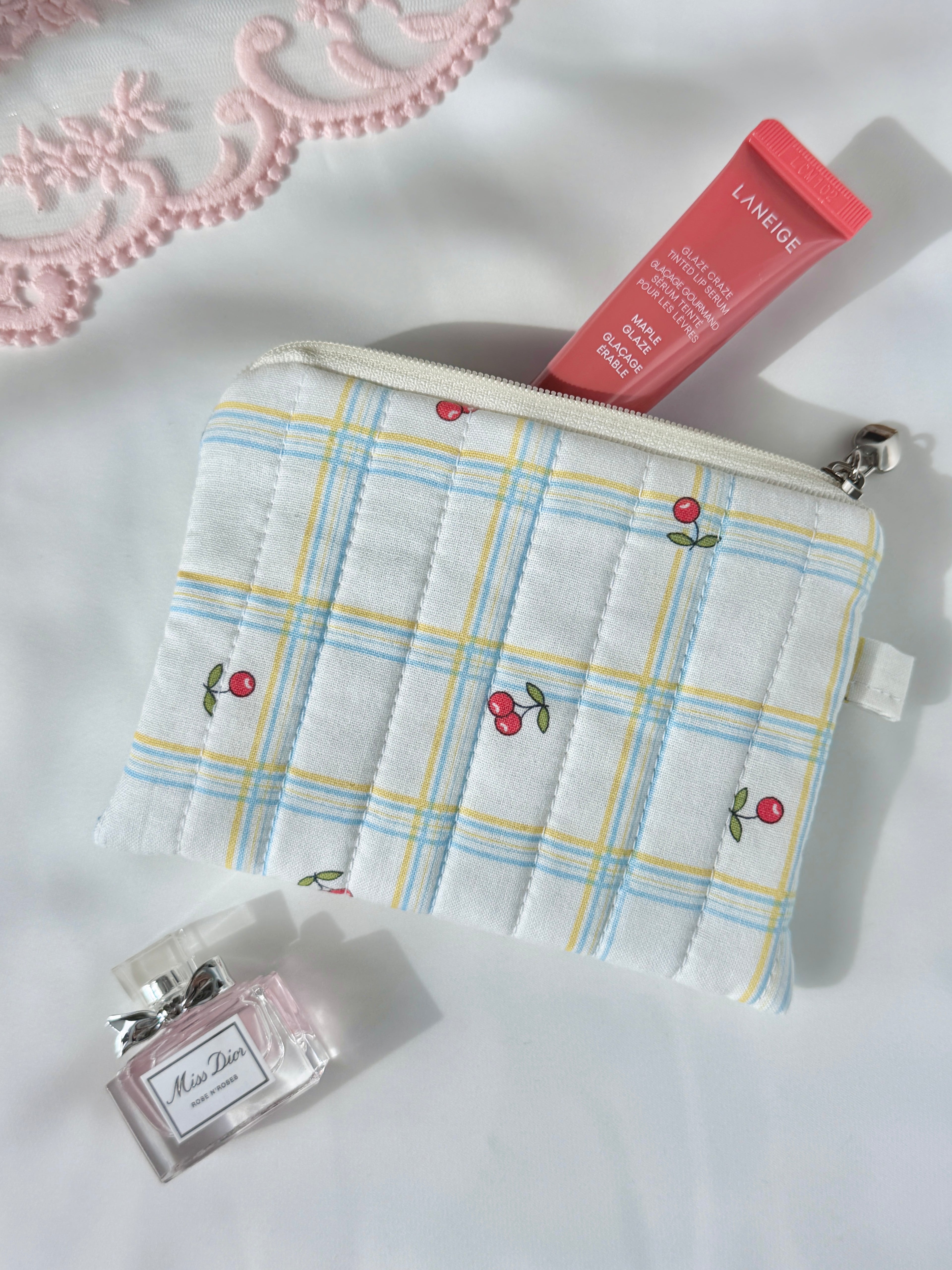 Cherry Plaid Quilted Everyday Pouch