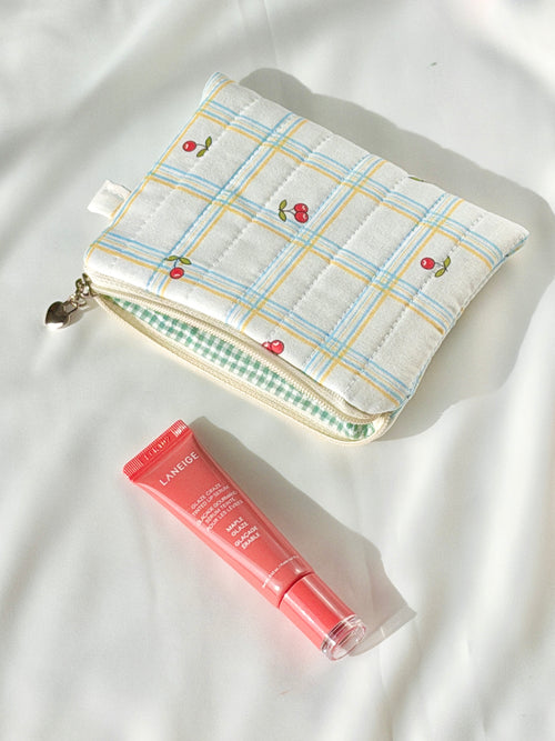 Cherry Plaid Quilted Everyday Pouch