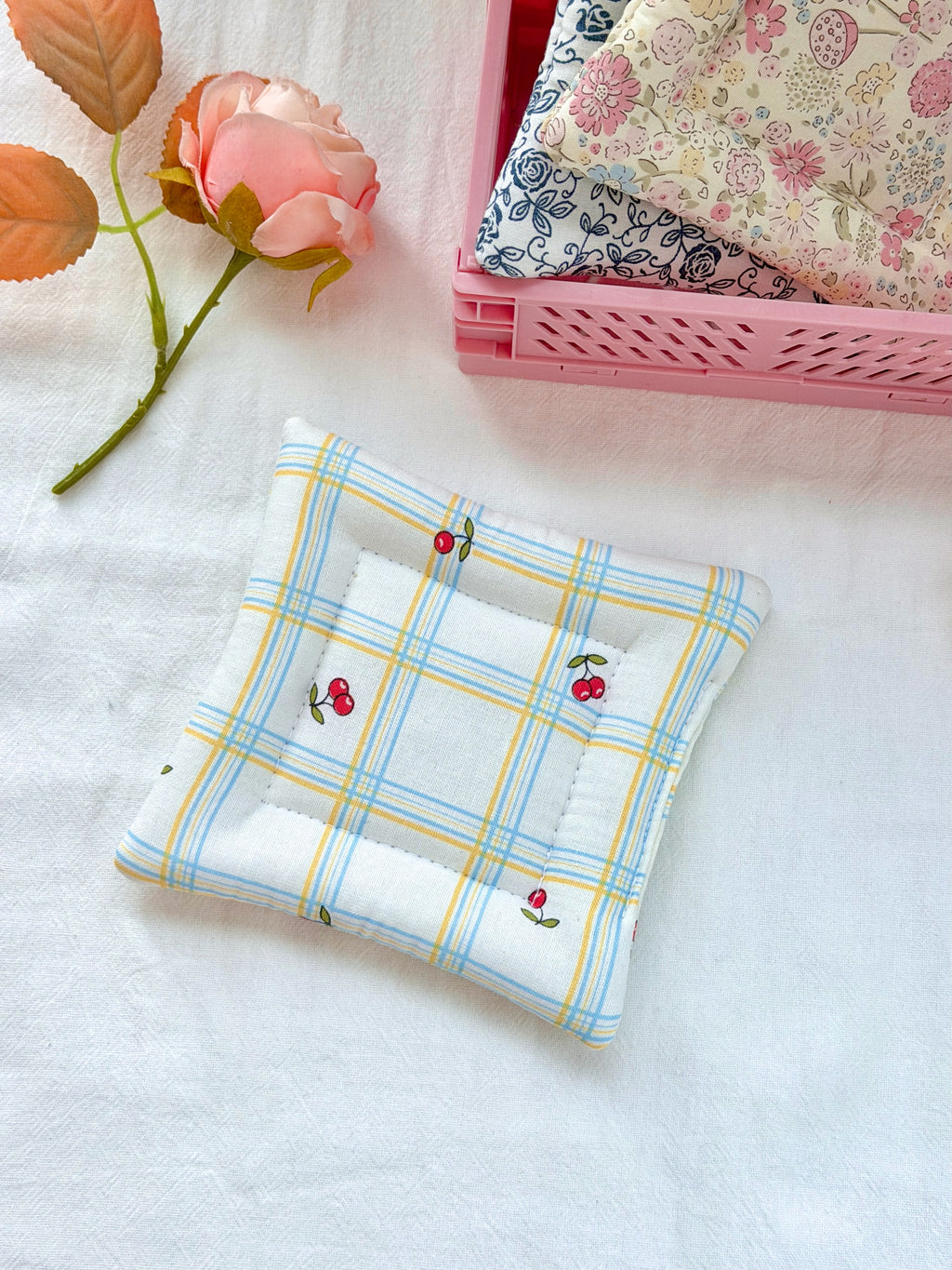 Cherry Plaid Pillow Coaster