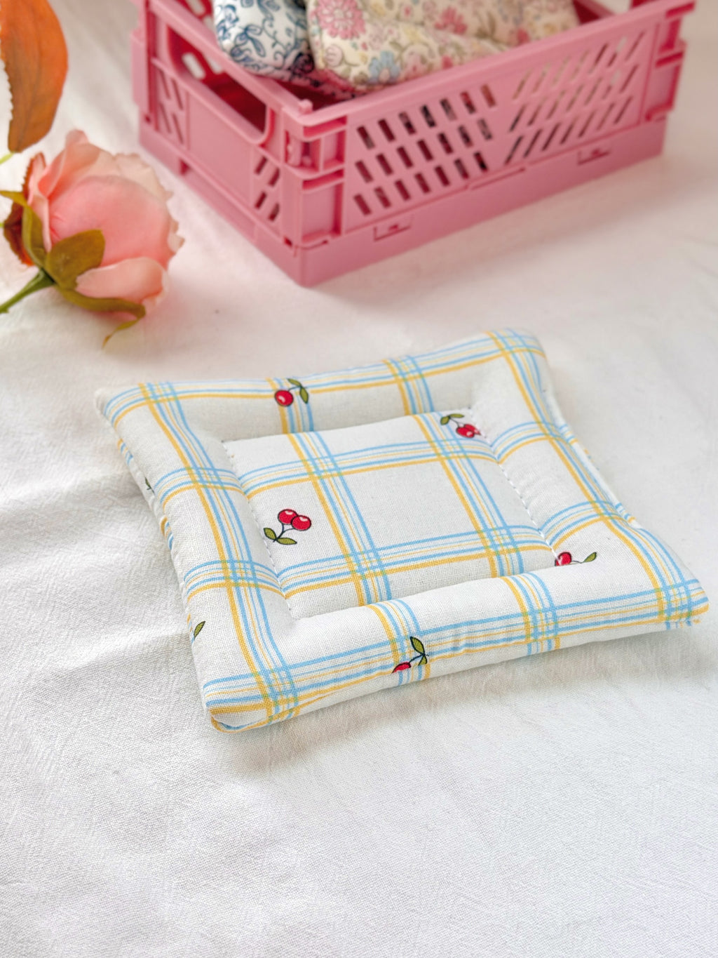 Cherry Plaid Pillow Coaster
