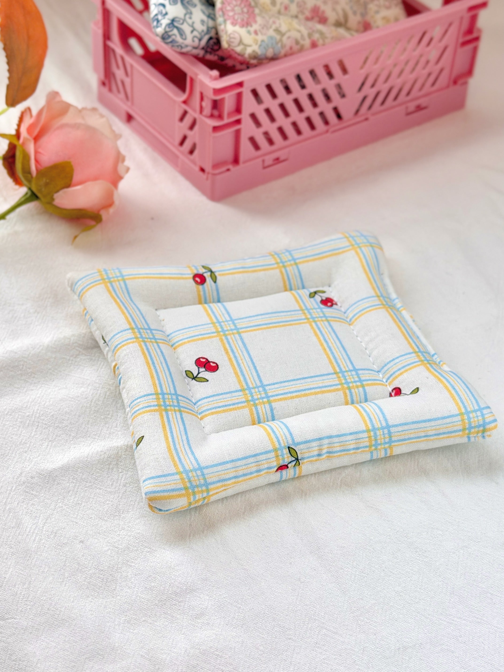 Cherry Plaid Pillow Coaster