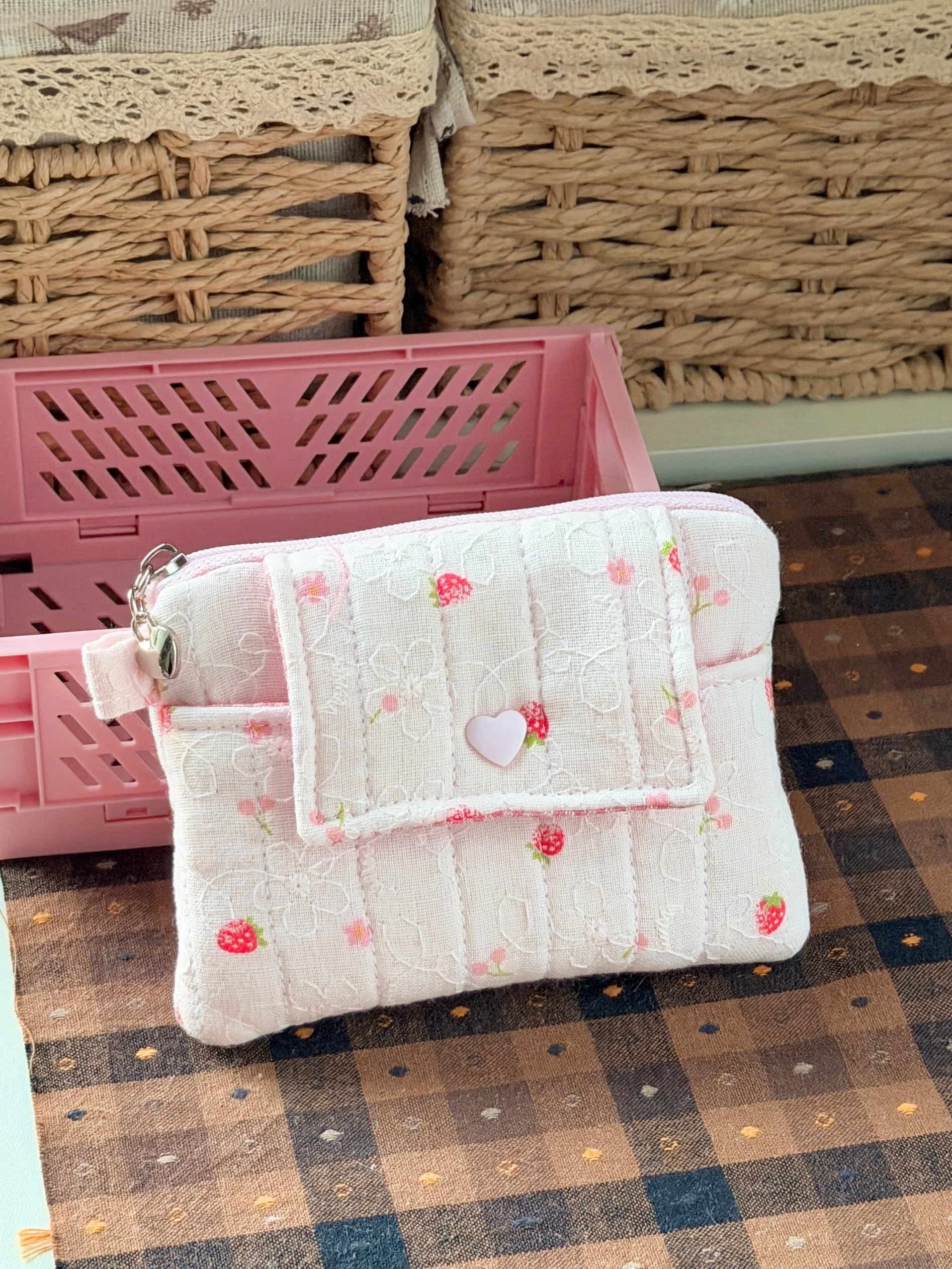 Strawberry Quilted Card & Coin Wallet